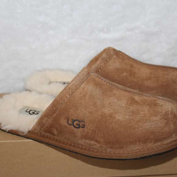 UGG SUEDE SHEARLING‎ CHESTNUT SLIDE SLIPPERS NEW! - Picture 7 of 8